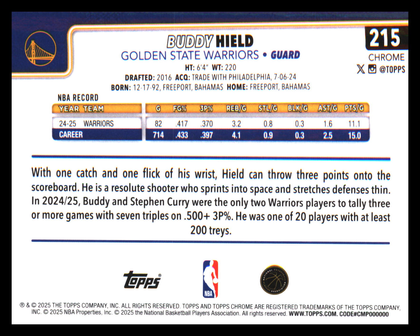 2025-26 Topps Chrome RayWave Refractor #215 Buddy Hield