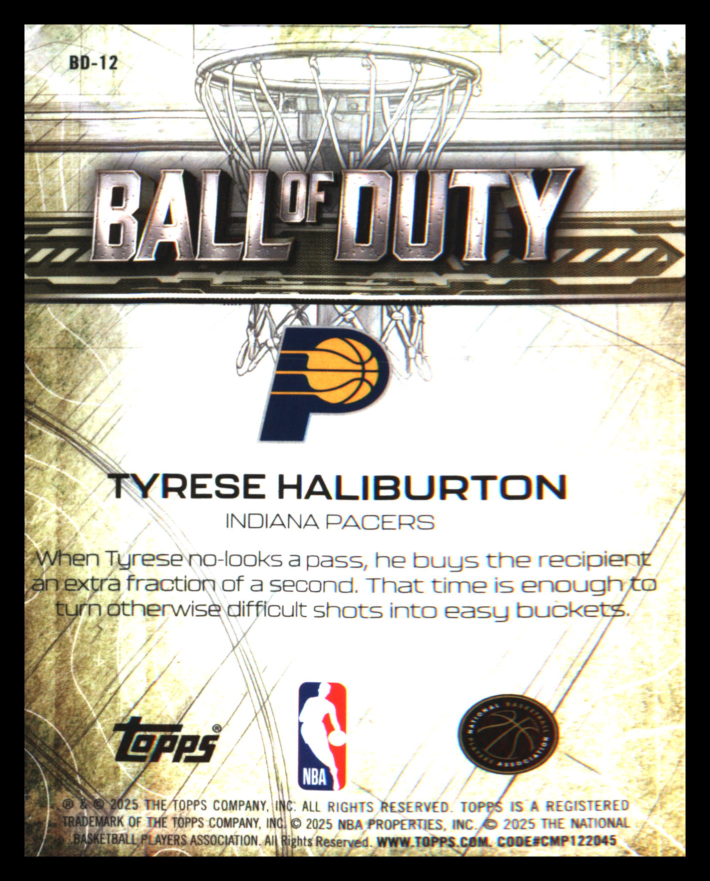 2025-26 Topps Chrome Ball of Duty #BD-12 Tyrese Haliburton
