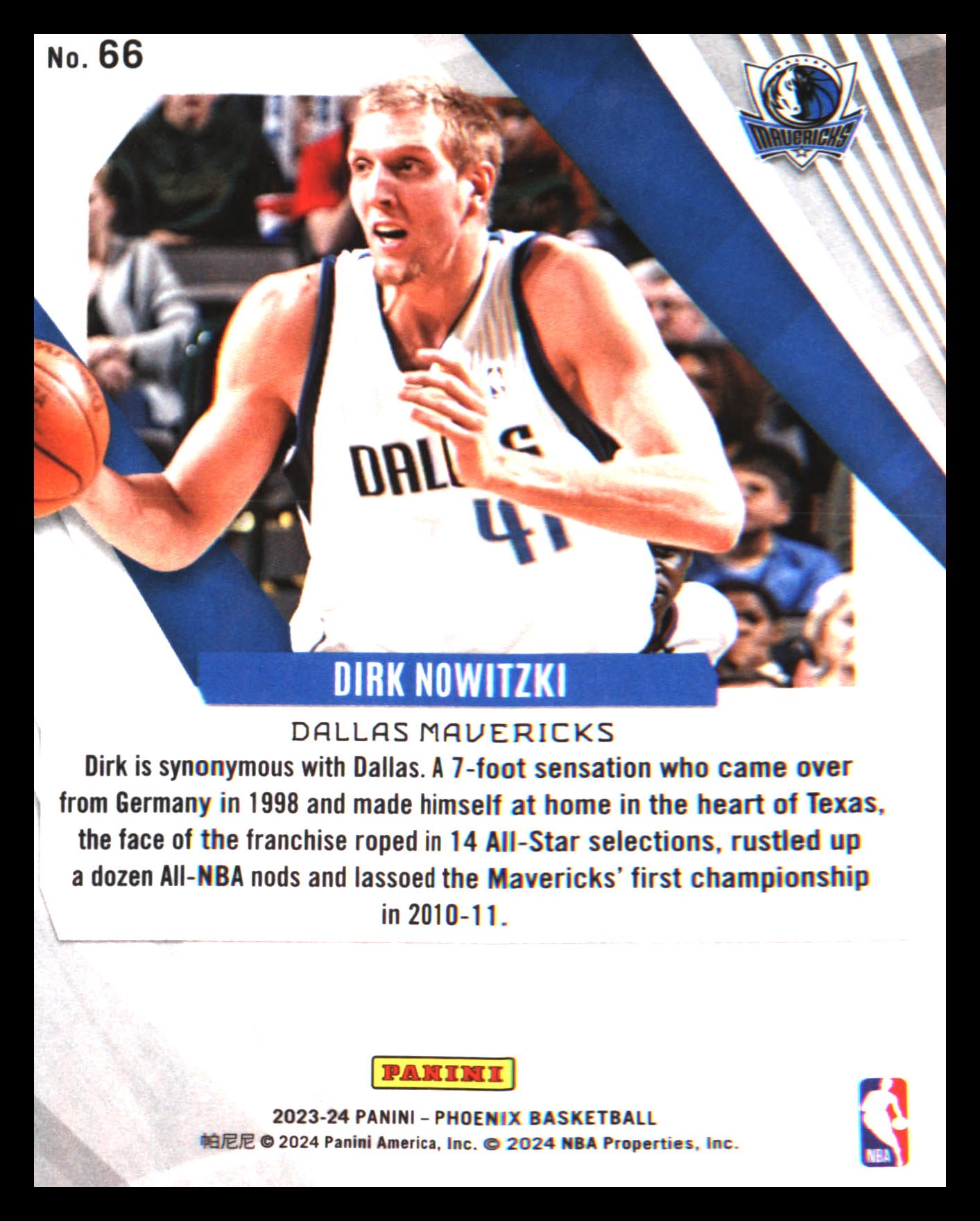 2023-24 Panini Phoenix Phoenix Blue Ice #66 Dirk Nowitzki