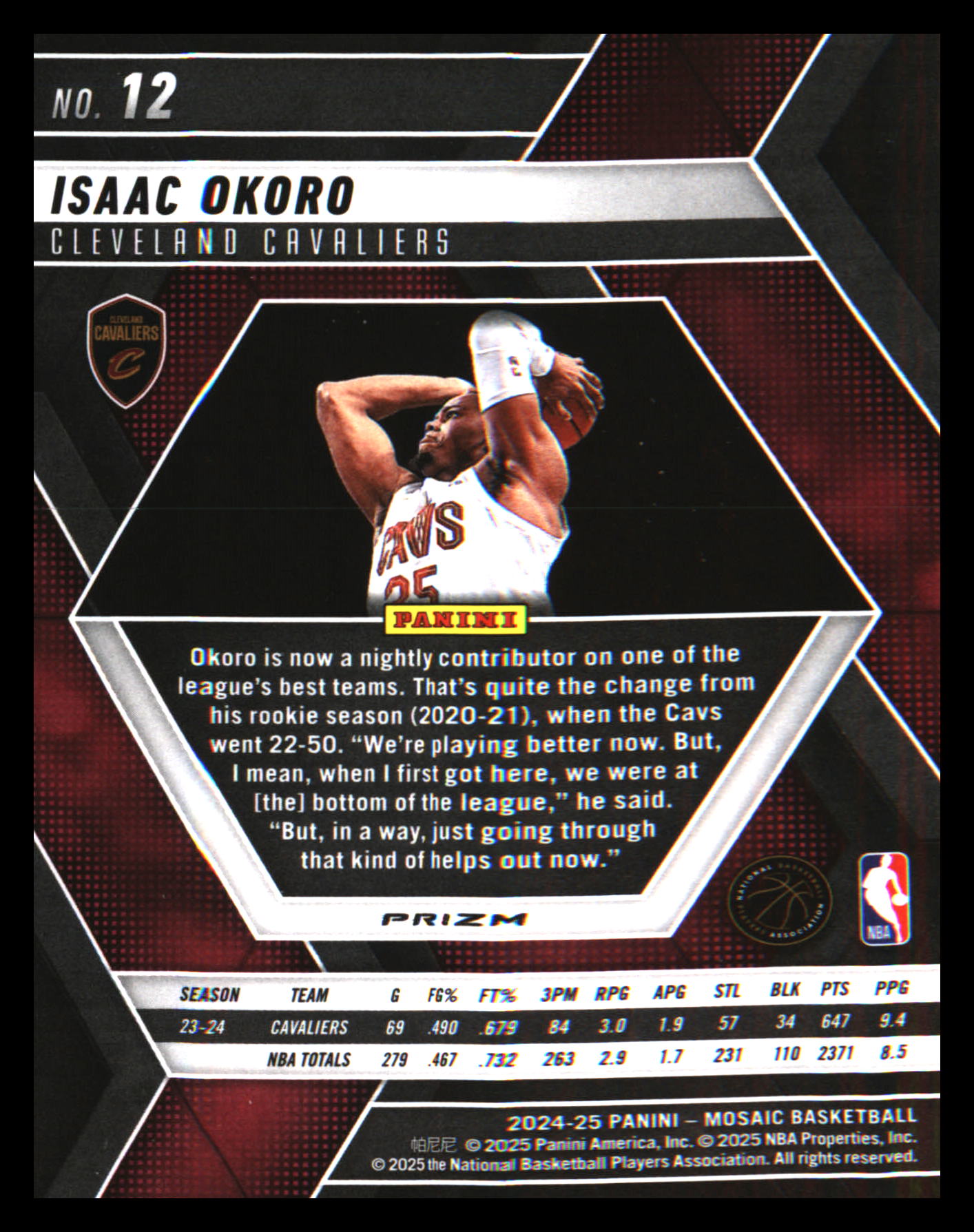 2024-25 Panini Mosaic Honeycomb Mosaic #12 Isaac Okoro