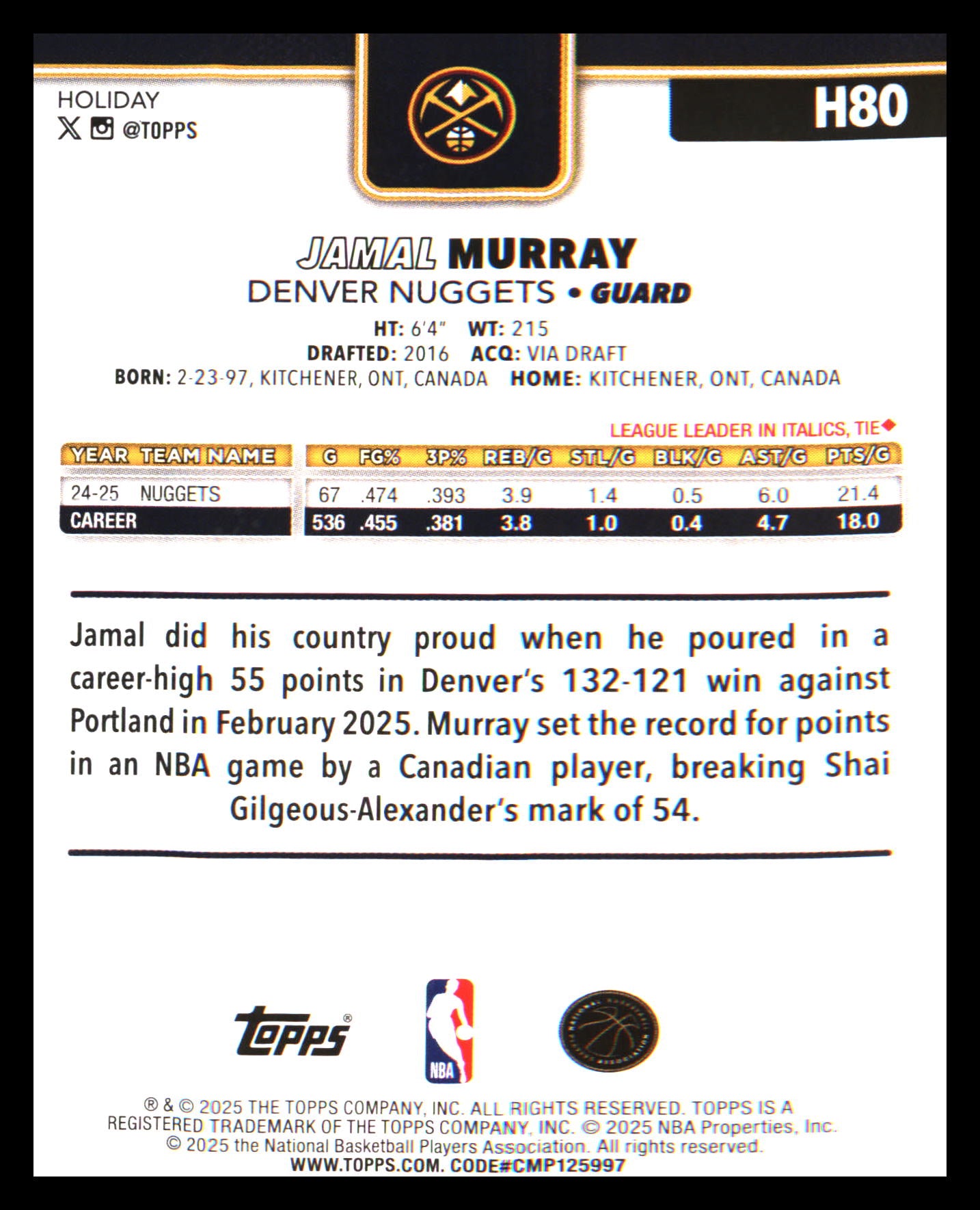 2025-26 Topps Crackleboard #103 Jamal Murray