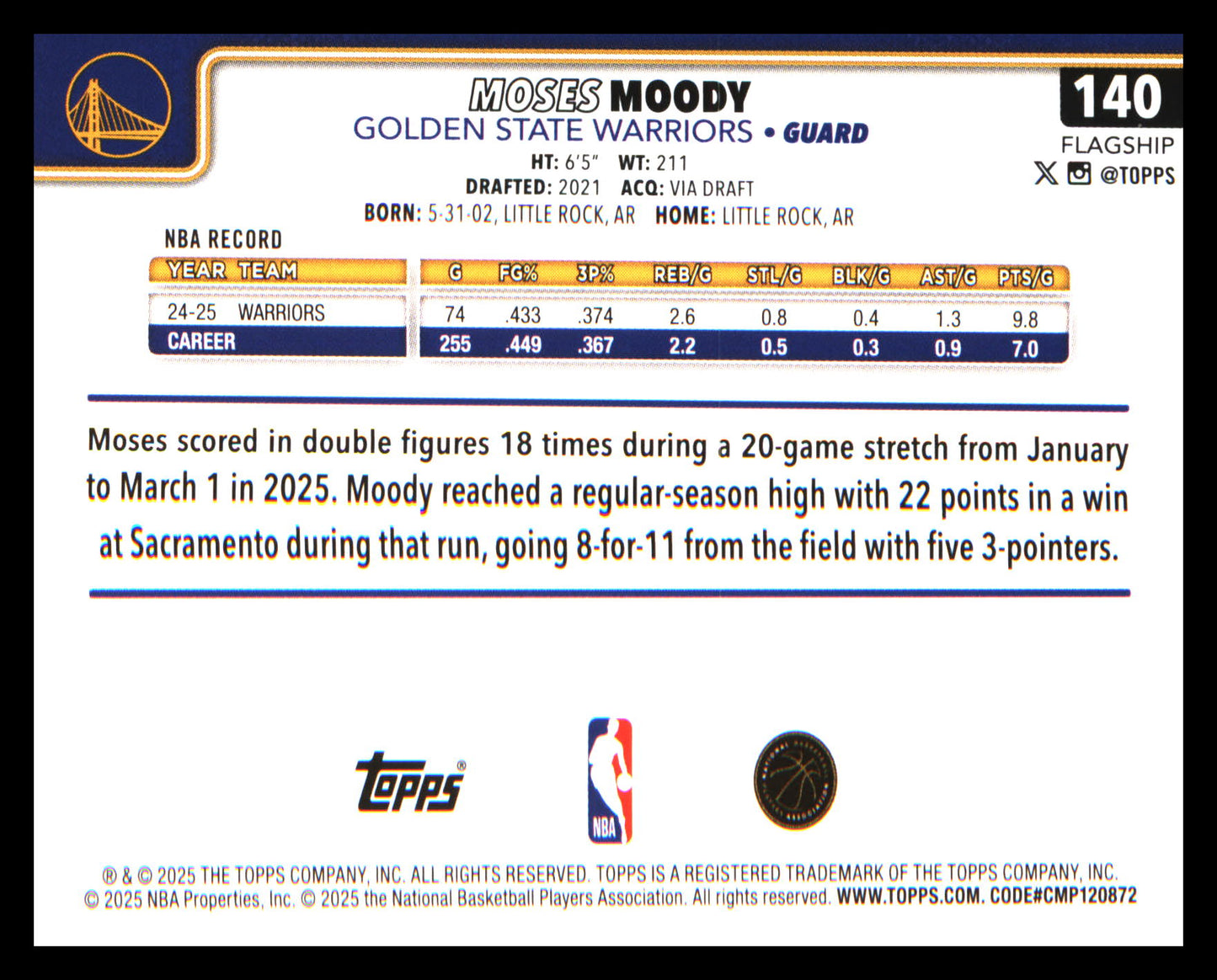 2025-26 Topps Sandglitter #140 Moses Moody