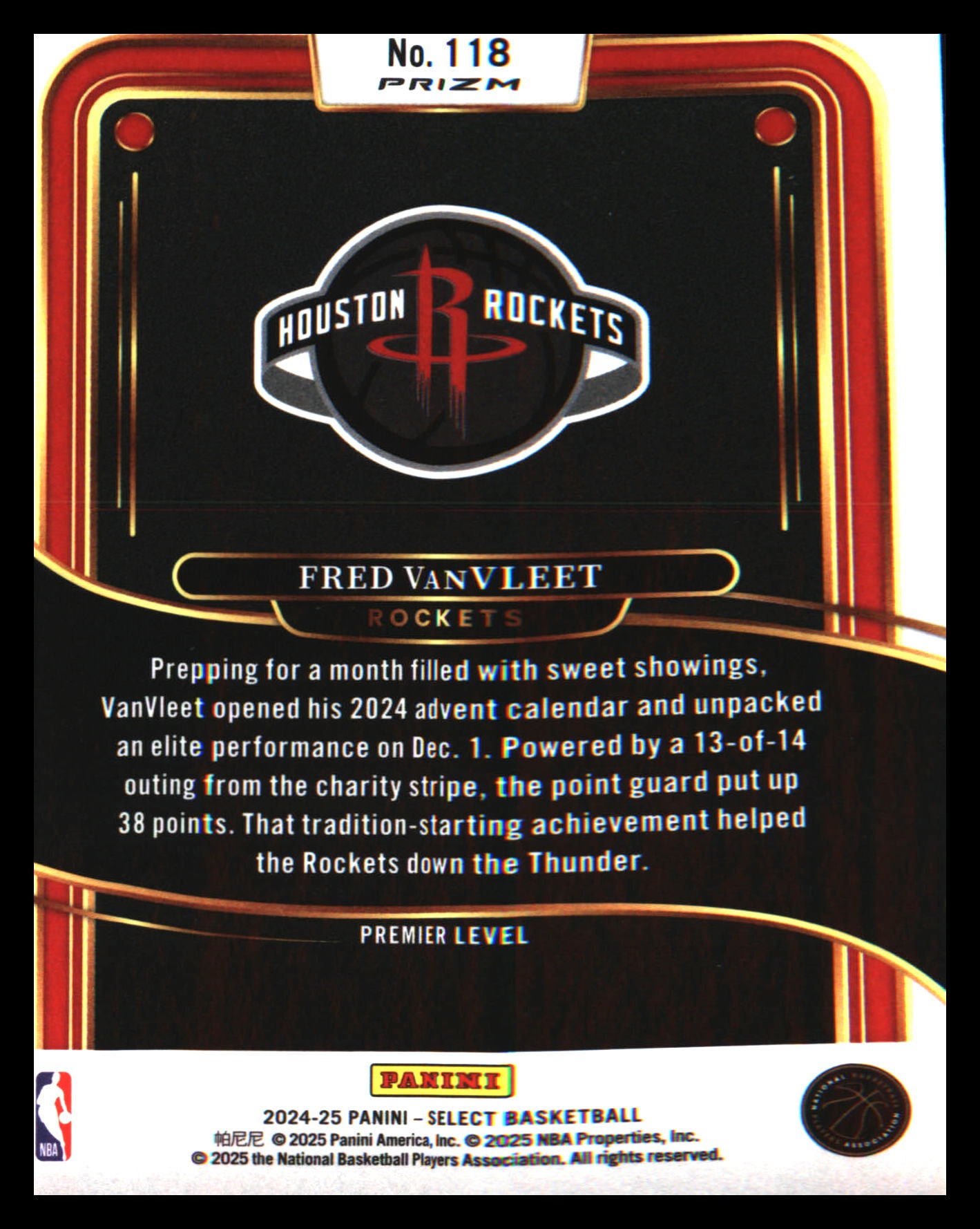 2024-25 Panini Select Silver Prizm #118 Fred VanVleet