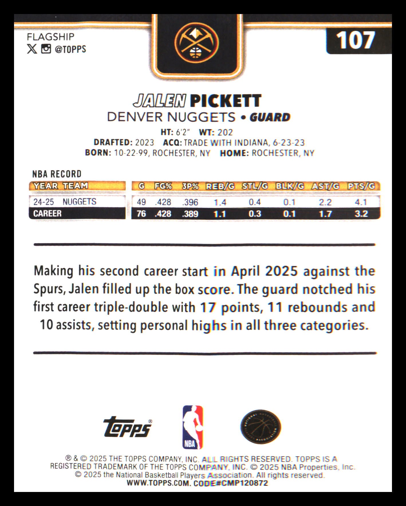 2025-26 Topps Season Tip Off #107 Jalen Pickett