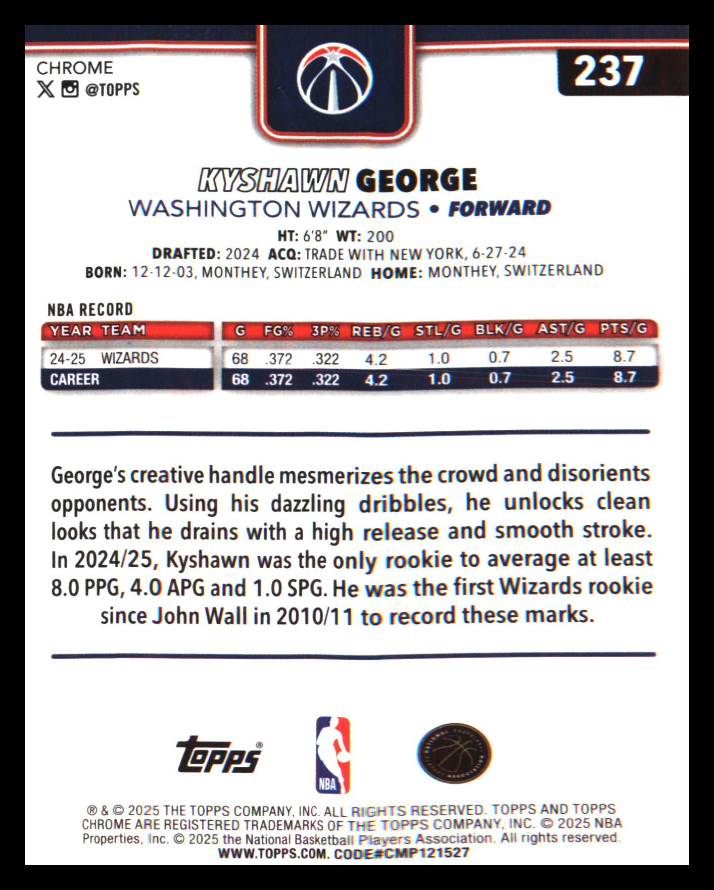 2025-26 Topps Chrome #237 Kyshawn George