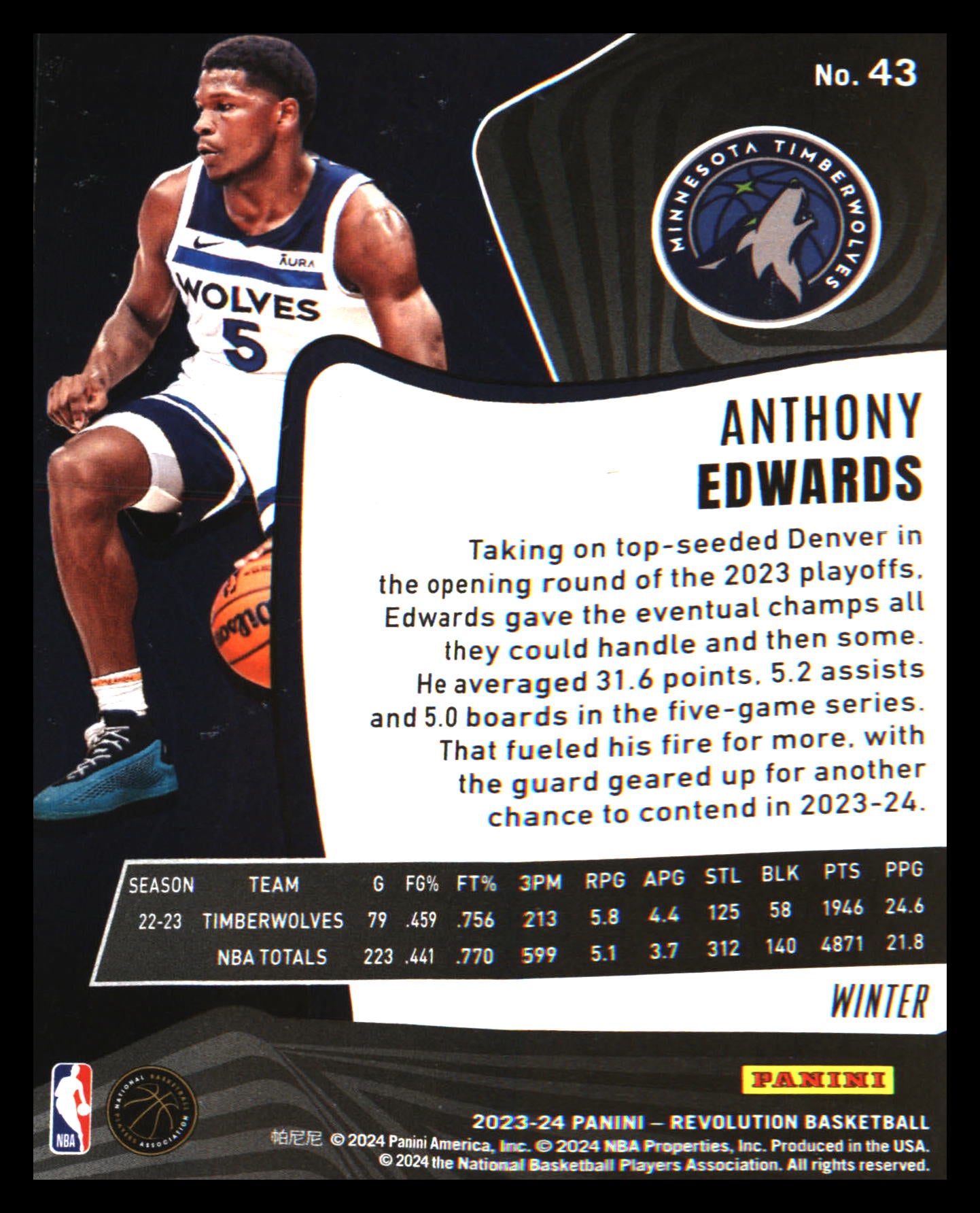 2023-24 Panini Revolution Winter #43 Anthony Edwards