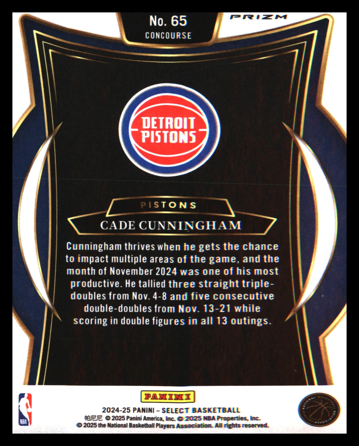 2024-25 Panini Select Blue Cracked Ice Prizm #65 Cade Cunningham