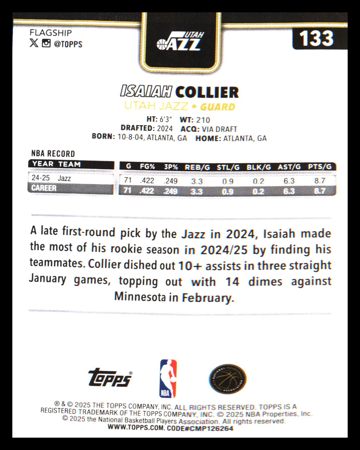 2025-26 Topps Blackout #133 Isaiah Collier