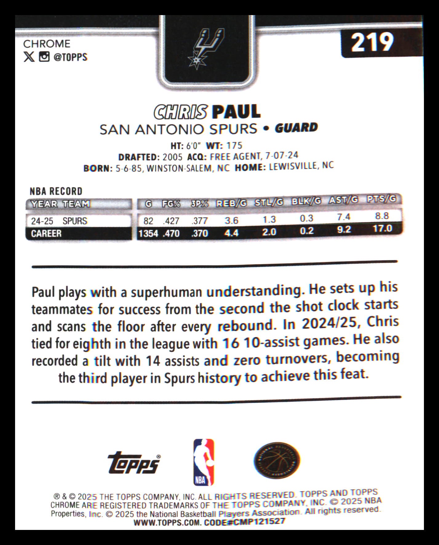 2025-26 Topps Chrome X-Fractor #219 Chris Paul