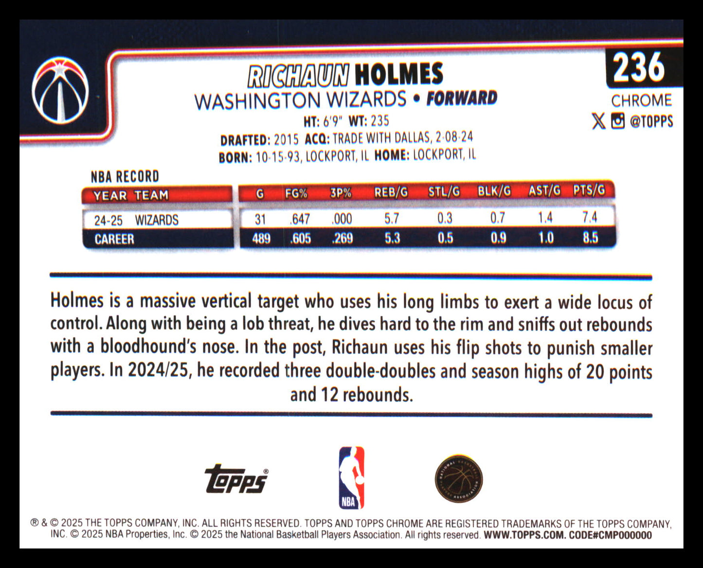 2025-26 Topps Chrome X-Fractor #236 Richaun Holmes