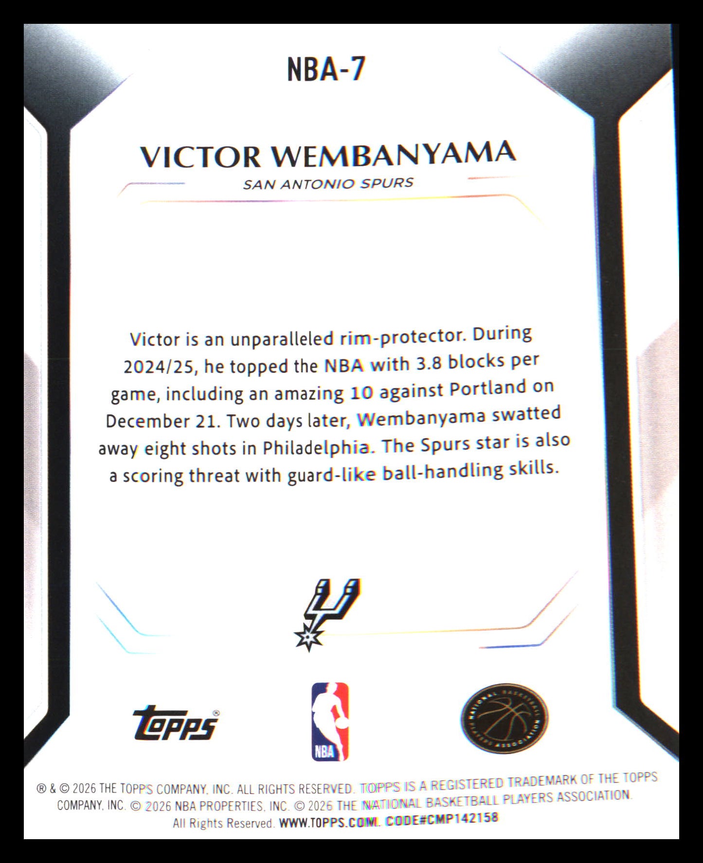 2026 Topps Collectors Kit Exclusive Victor Wembanyama Refractor Holo Foil #NBA-7