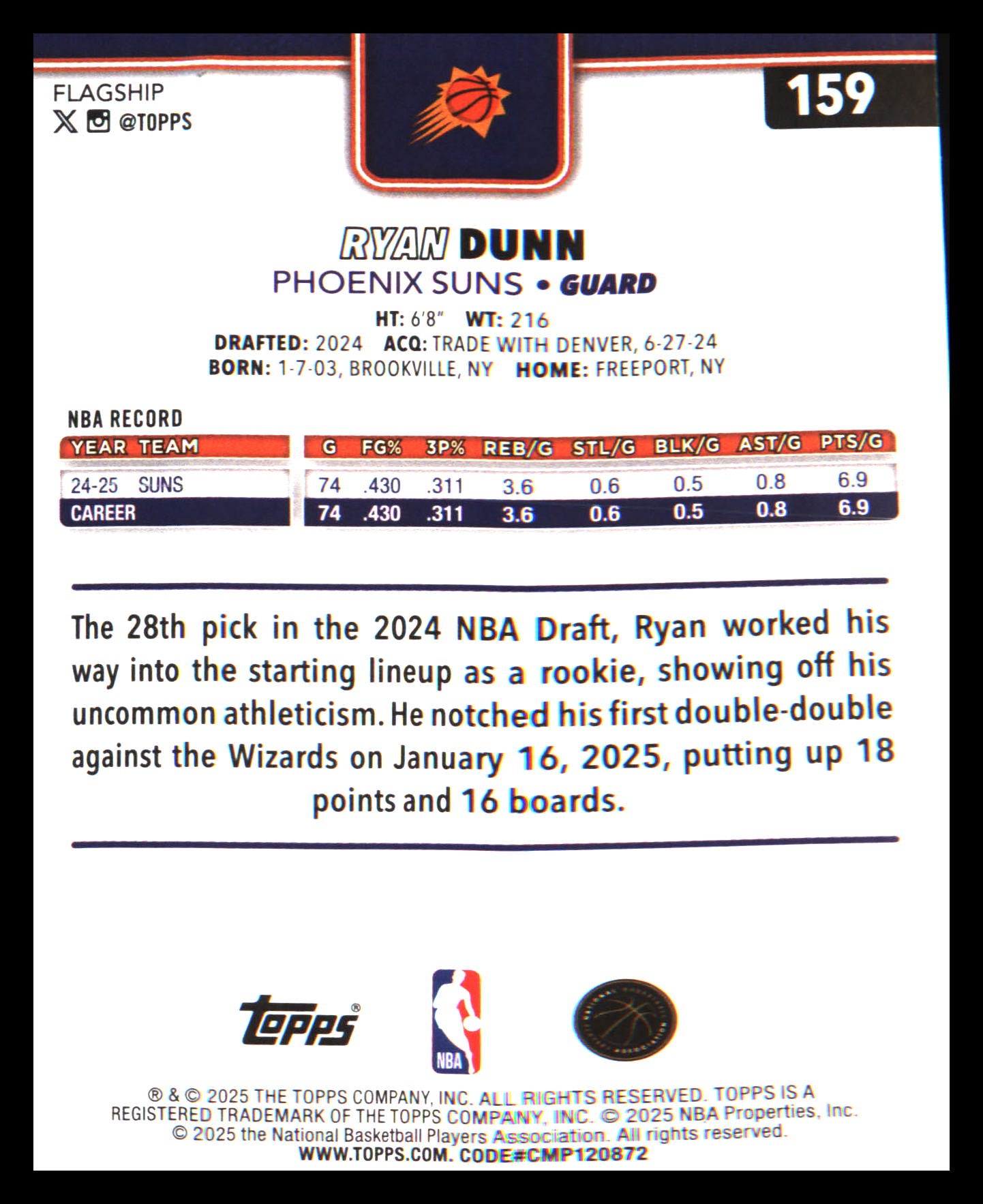 2025-26 Topps Diamante #159 Ryan Dunn