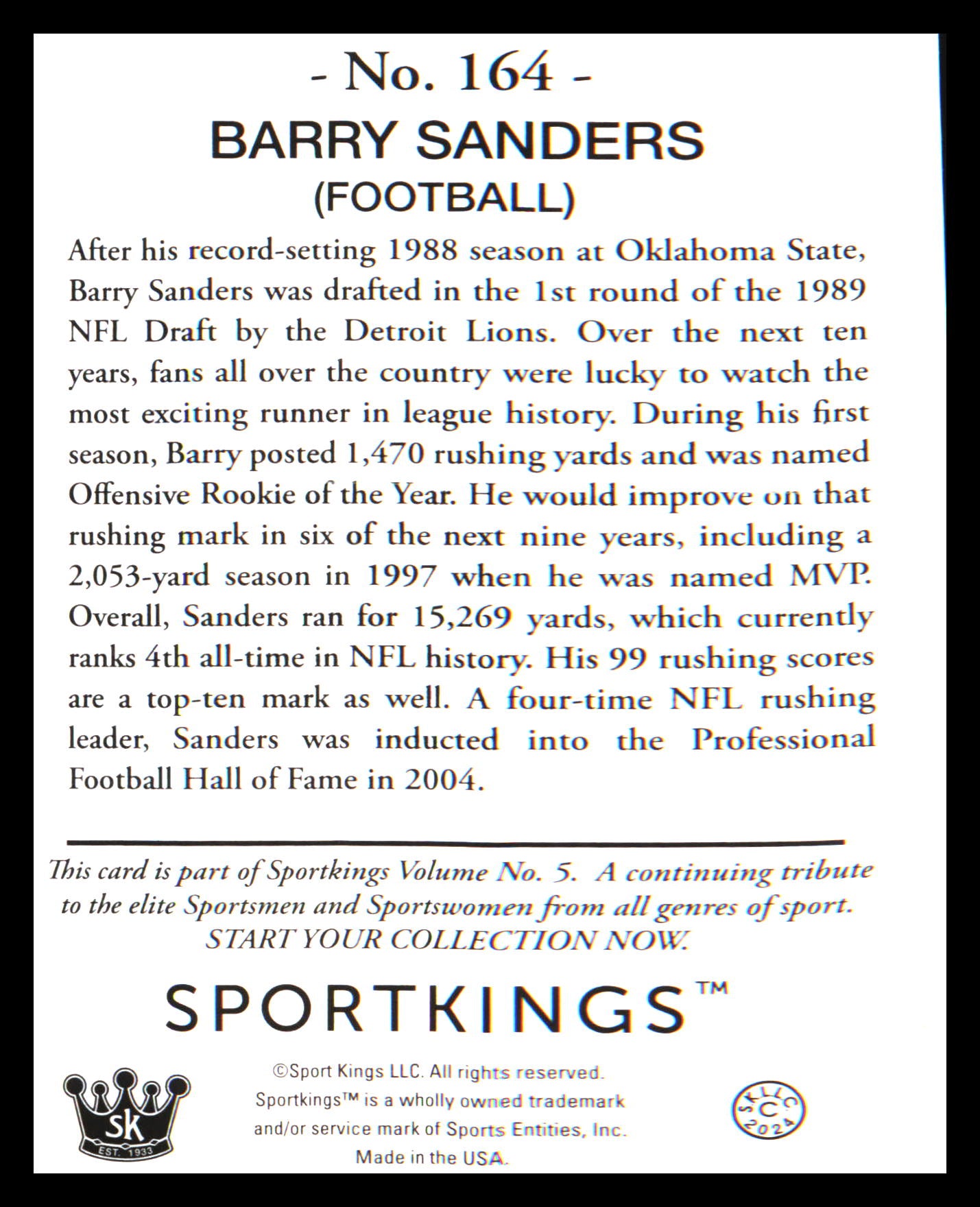 2024 Sportkings Volume 5 #164 Barry Sanders
