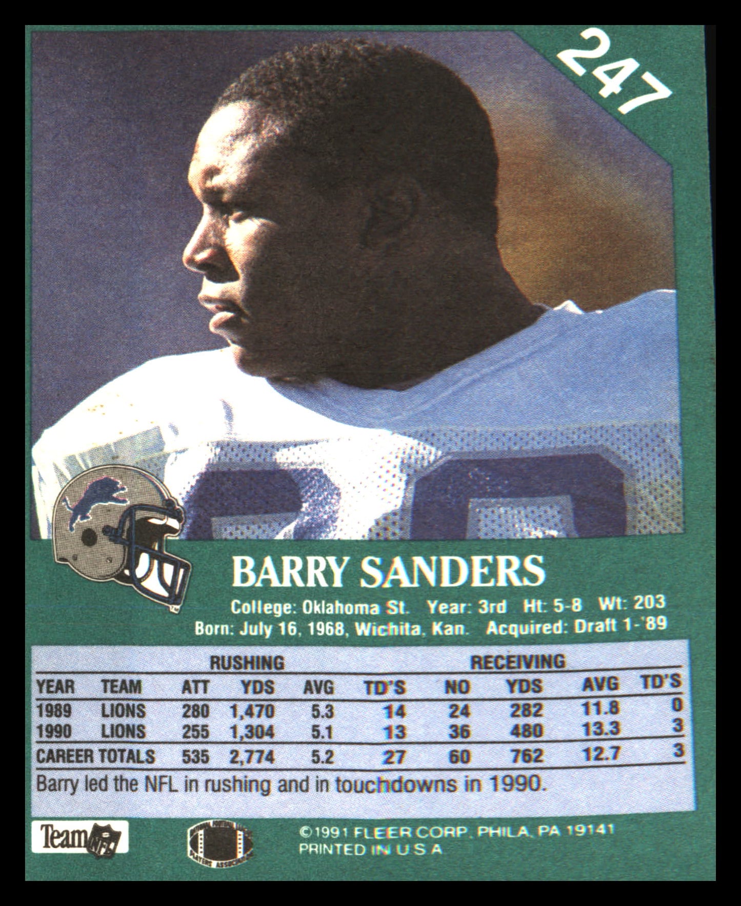 1991 Fleer #247 Barry Sanders