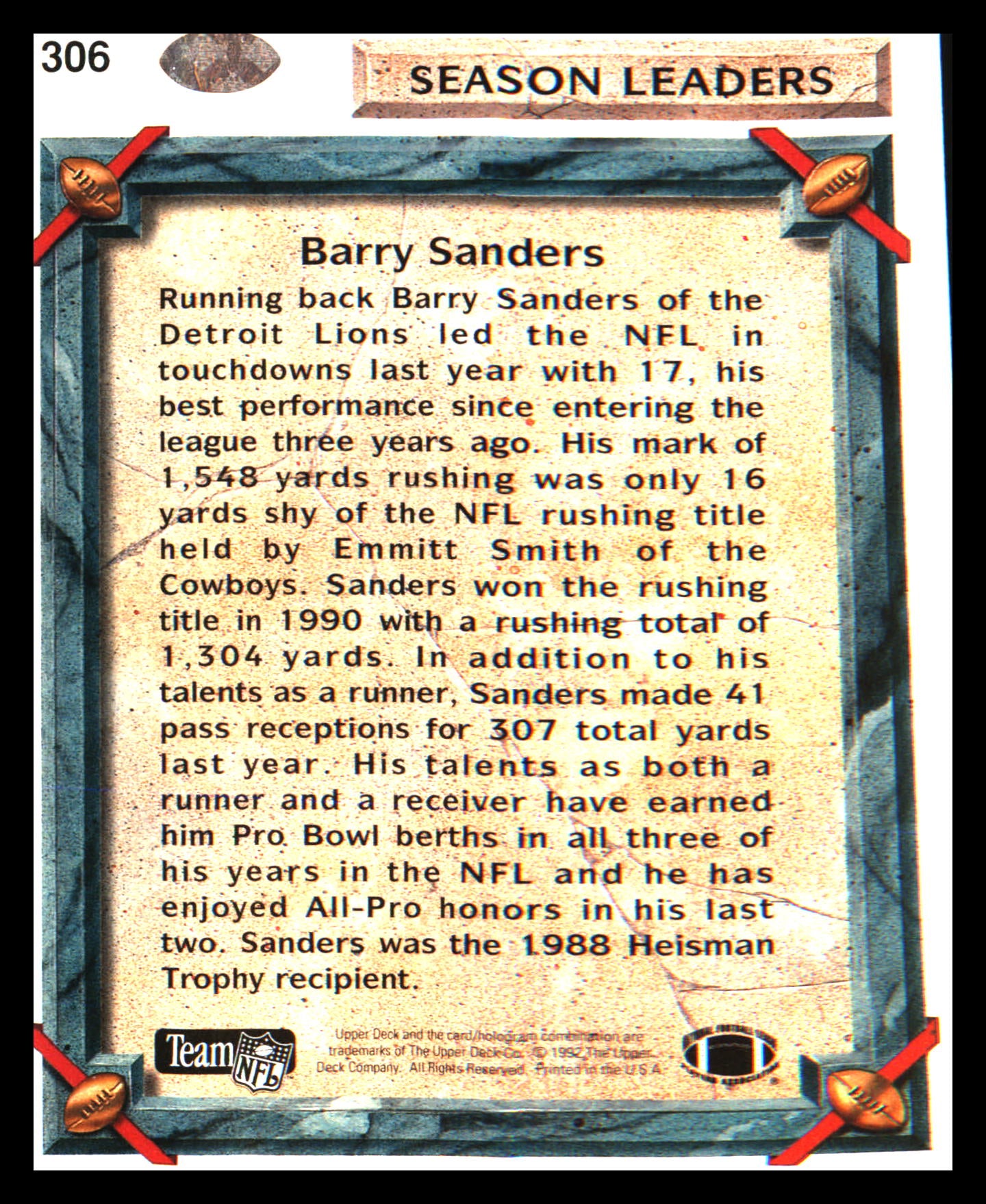 1992 Upper Deck #306 Barry Sanders