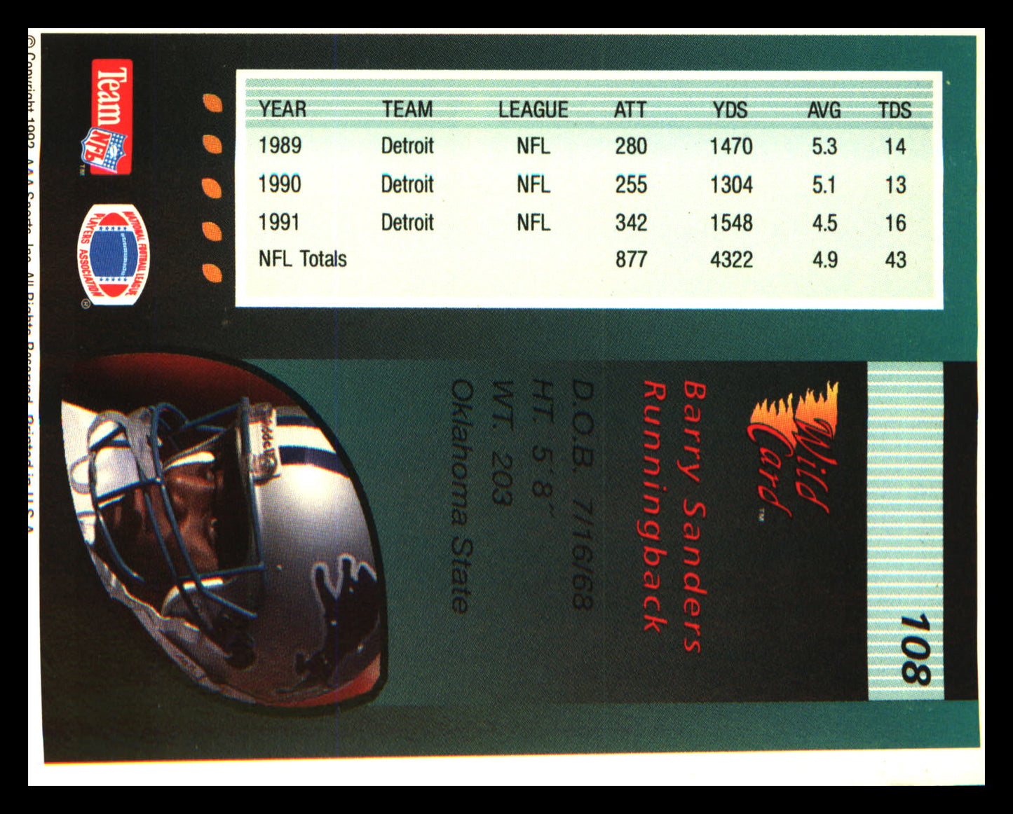 1992 Wild Card #108 Barry Sanders