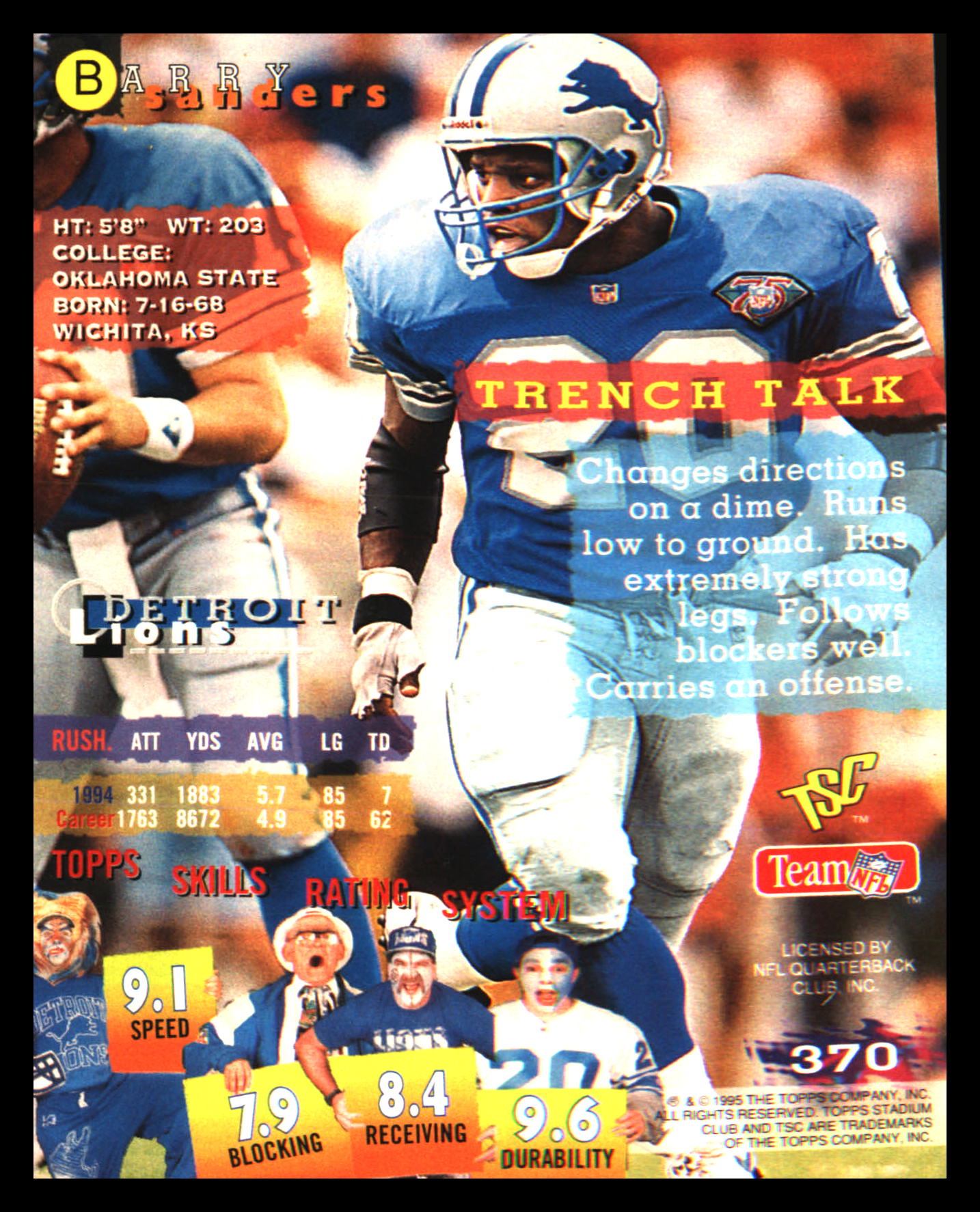 1995 Stadium Club #370 Barry Sanders