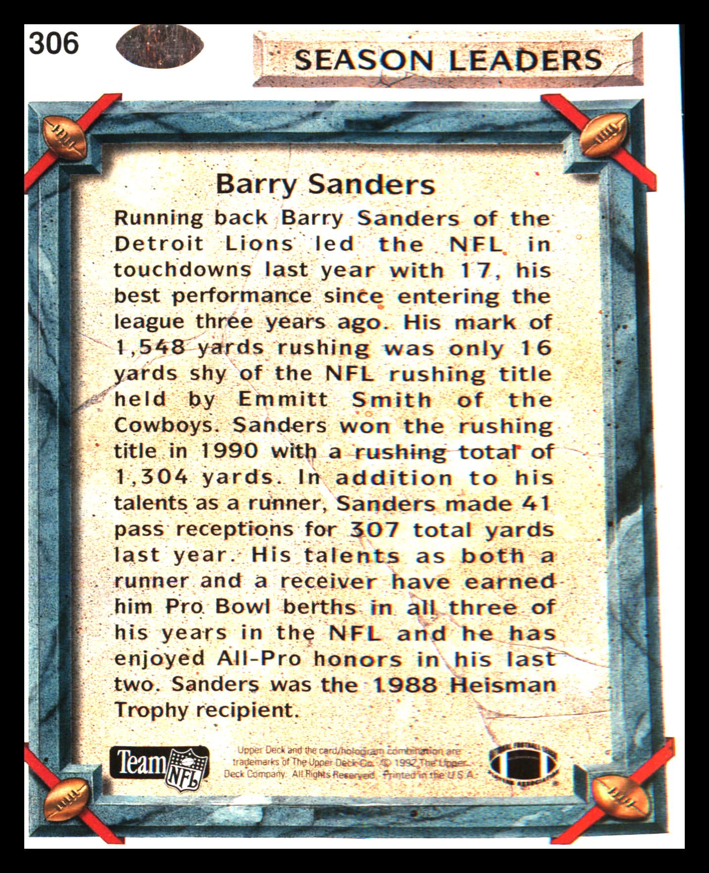 1992 Upper Deck #306 Barry Sanders