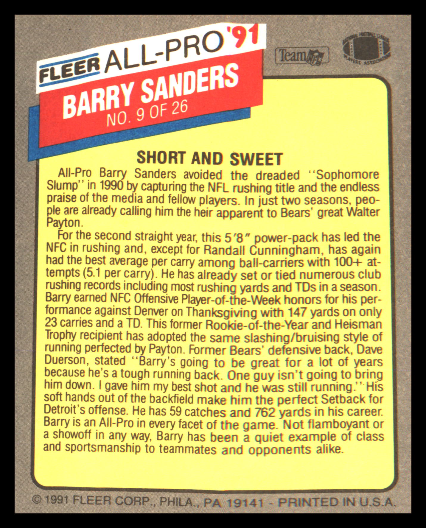 1991 Fleer All-Pro '91 #9 Barry Sanders