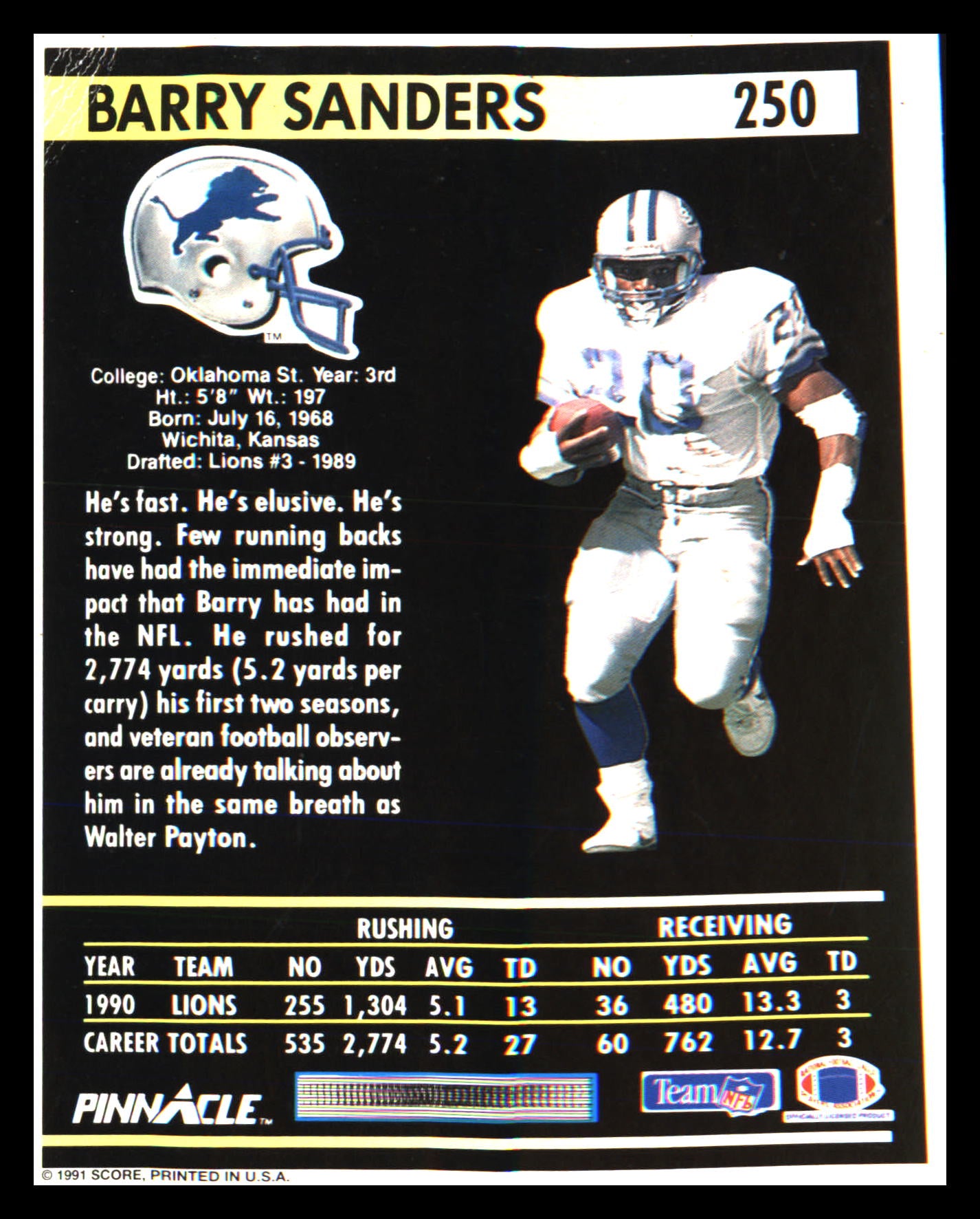 1991 Pinnacle #250 Barry Sanders