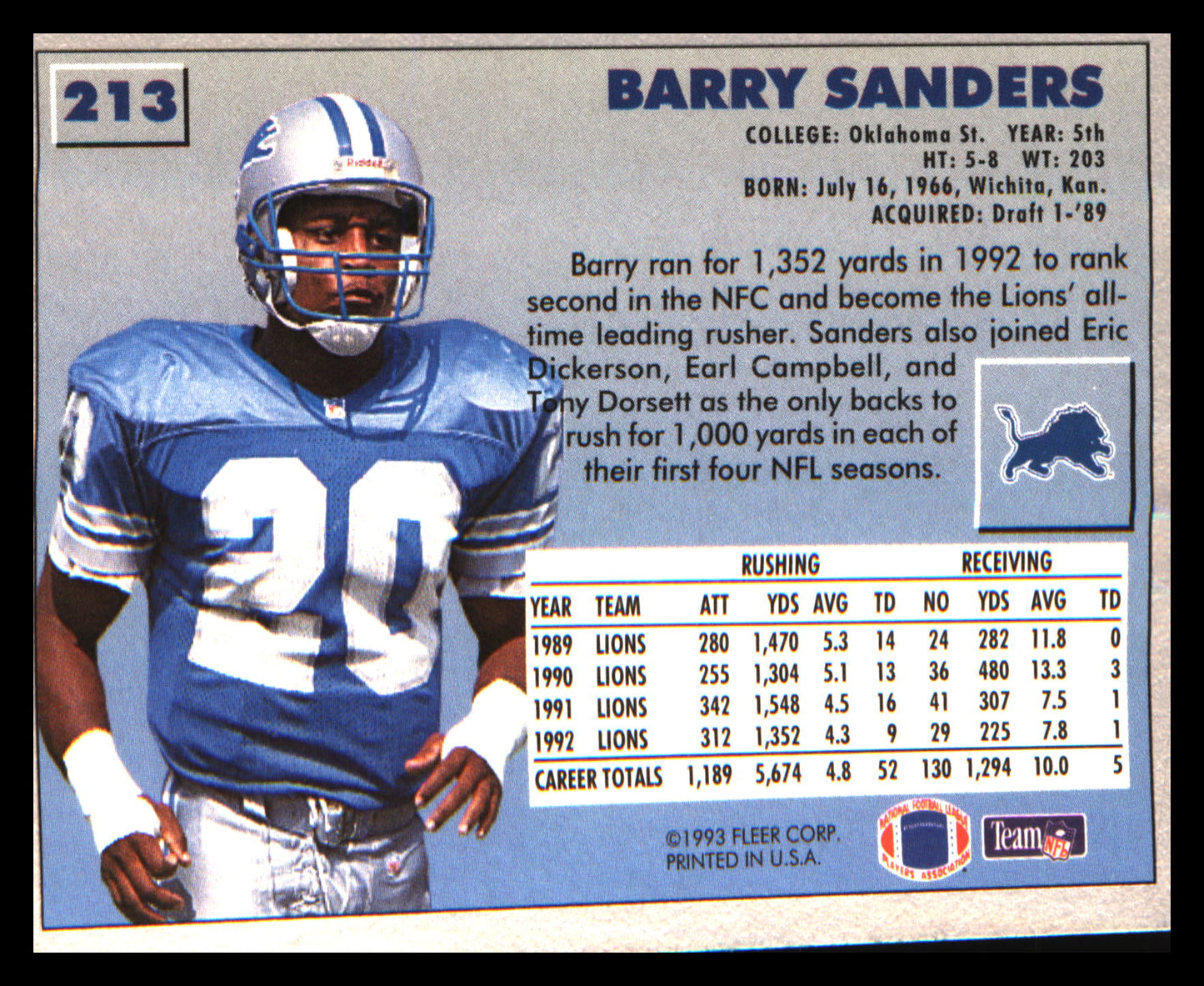 1993 Fleer #213 Barry Sanders