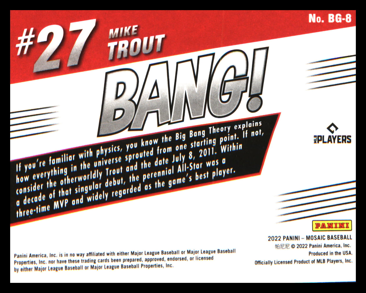 2022 Panini Mosaic Bang! #BG-8 Mike Trout