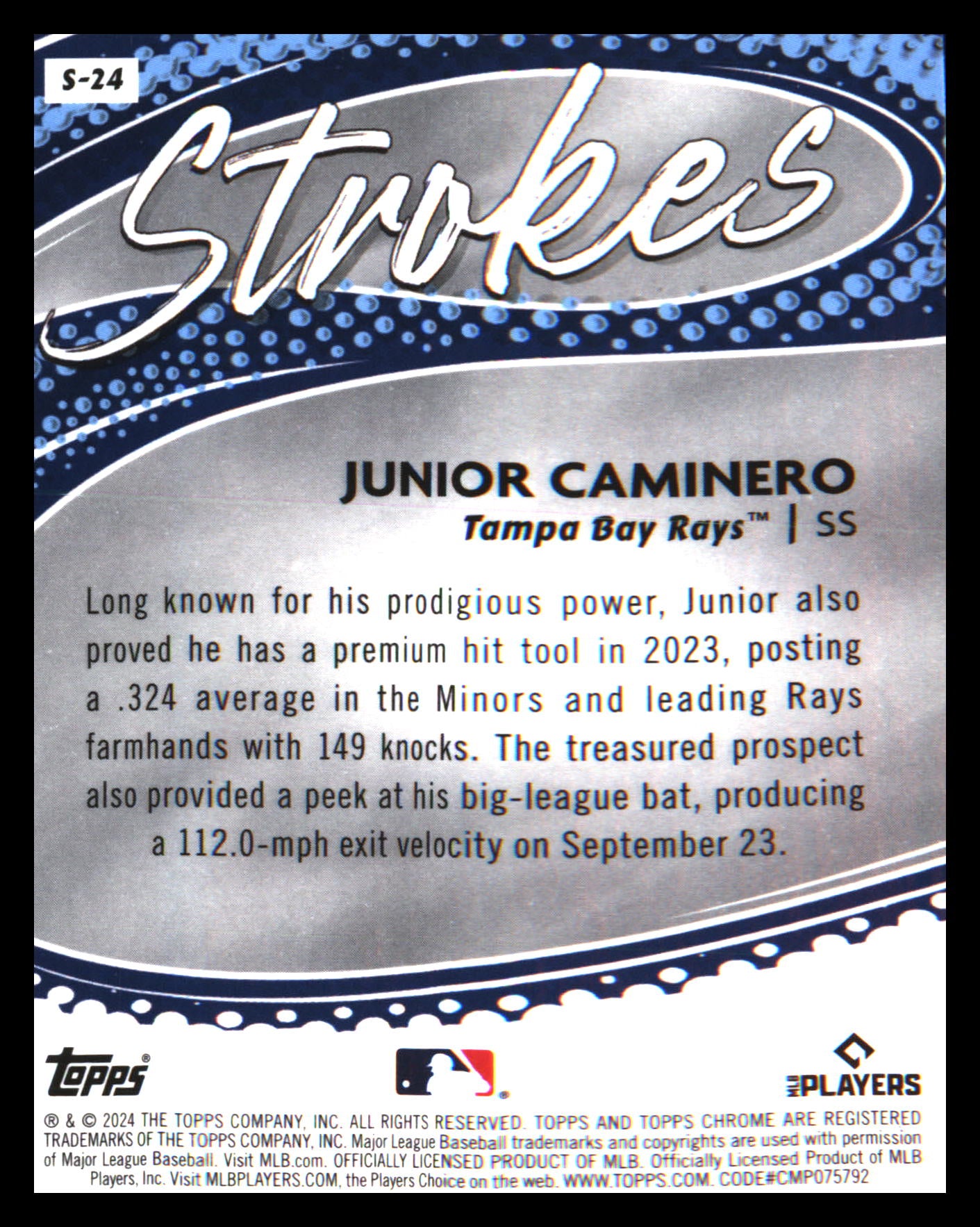 2024 Topps Chrome Strokes #S-24 Junior Caminero