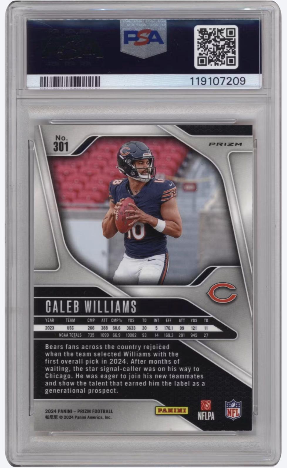 2024 Panini Prizm Orange Disco Prizm #301 Caleb Williams Rookie Rookie PSA 9
