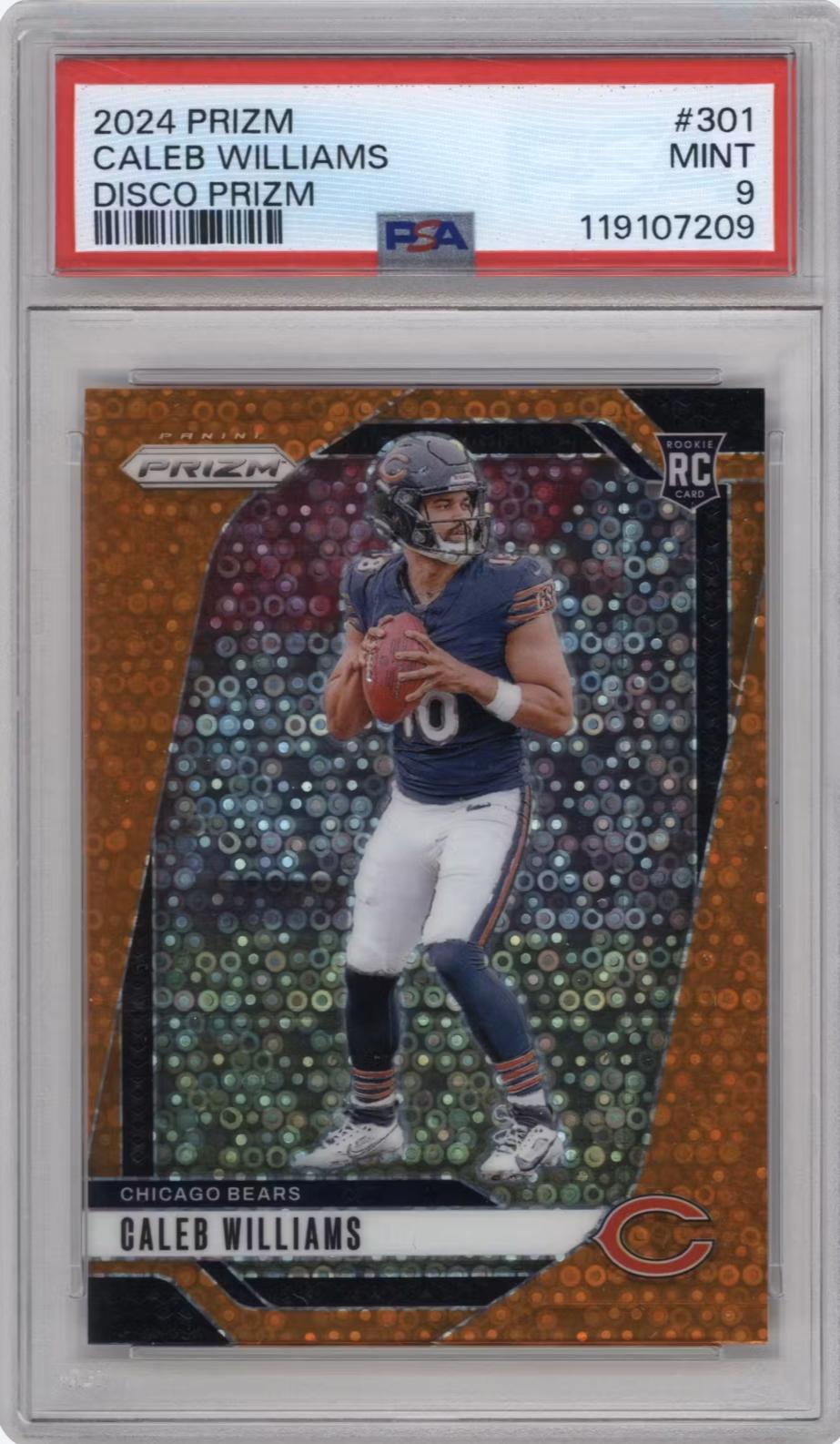 2024 Panini Prizm Orange Disco Prizm #301 Caleb Williams Rookie Rookie PSA 9