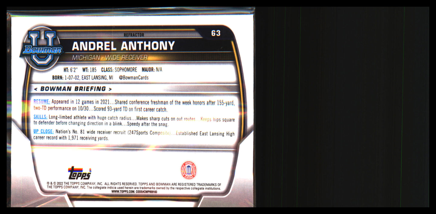 2022 Bowman University Chrome Refractor #63 Andrel Anthony