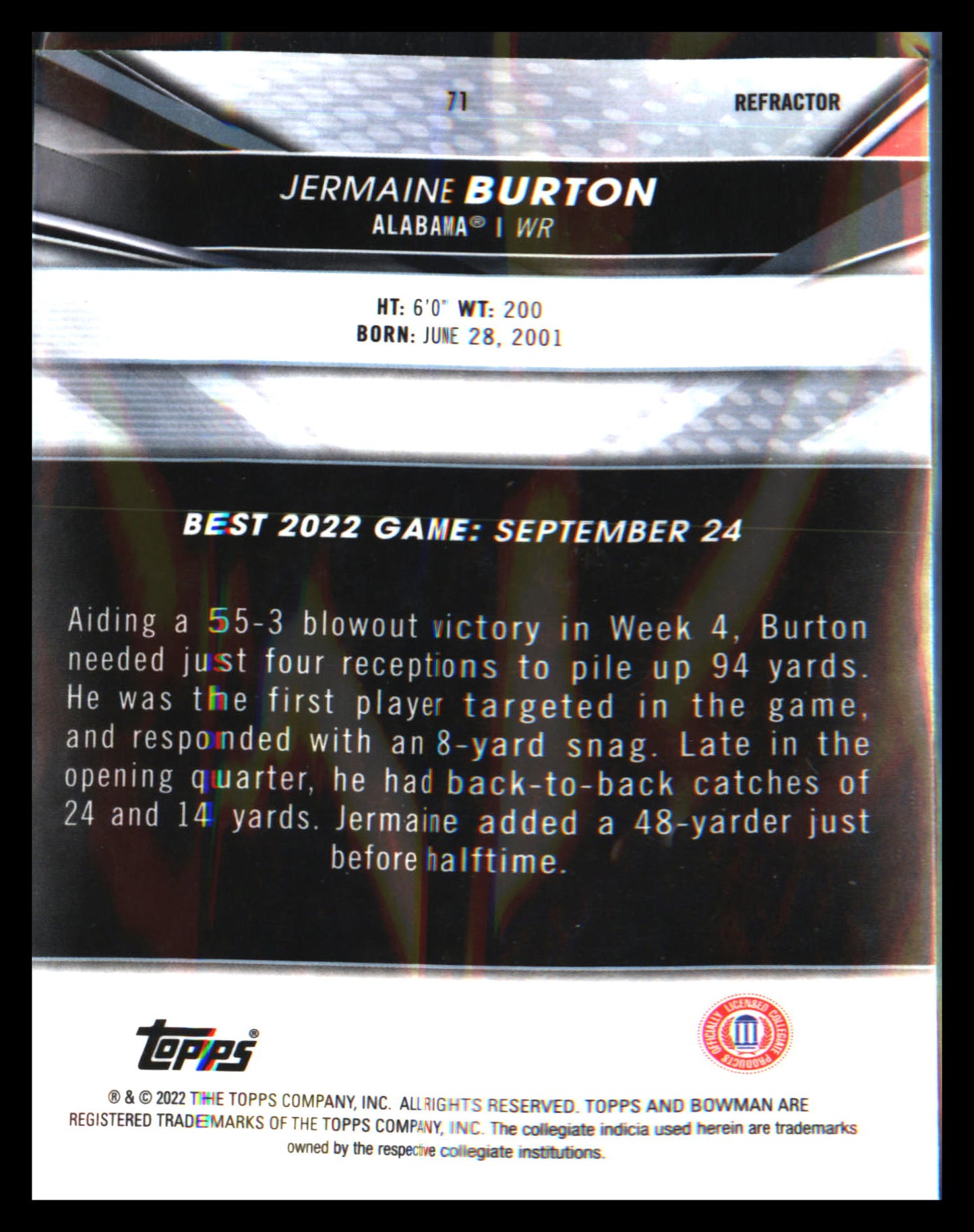 2022-23 Bowman's Best University Refractor #71 Jermaine Burton