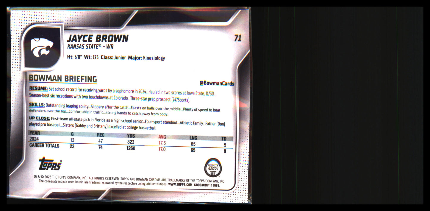 2025 Bowman University Chrome #71 Jayce Brown
