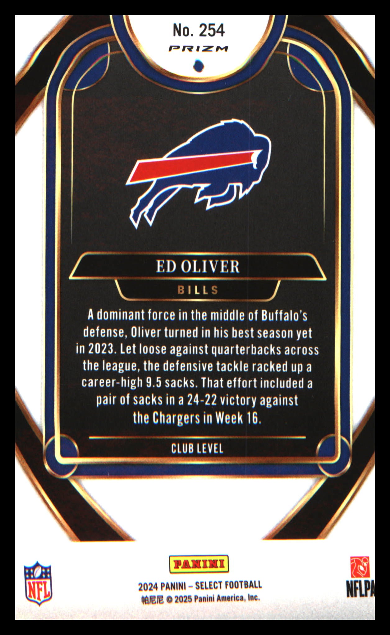 2024 Panini Select Red & Yellow Prizm Shock #254 Ed Oliver