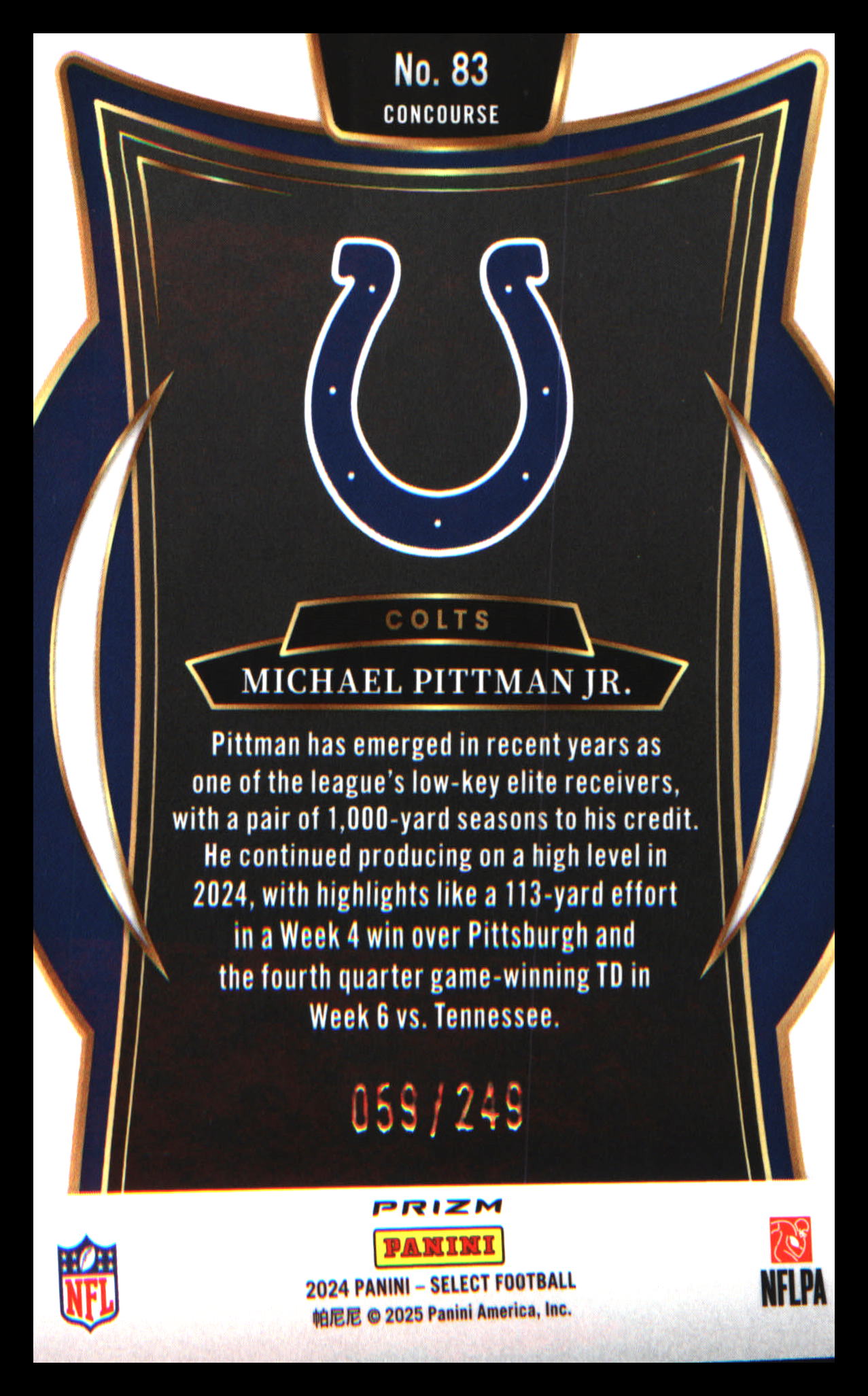 2024 Panini Select Blue checkerboard Prizm #83 Michael Pittman Jr. SN