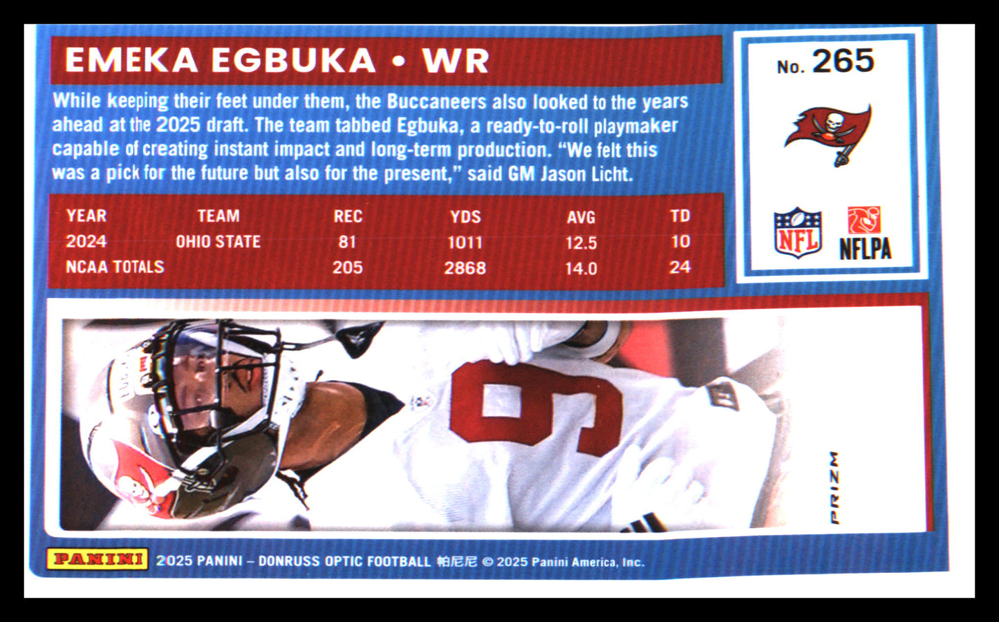 2025 Donruss Optic Blue Hyper #265 Emeka Egbuka Rookie Rookie