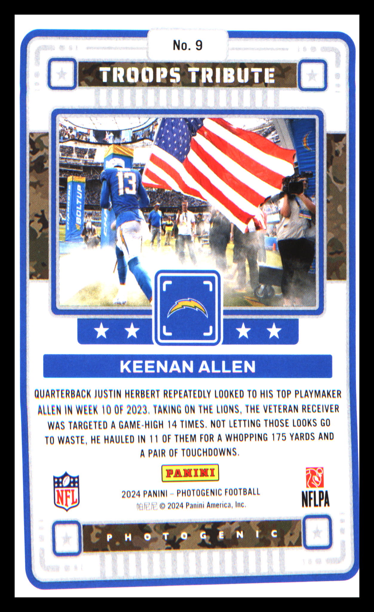 2024 Panini Photogenic Troops Tribute #9 Keenan Allen