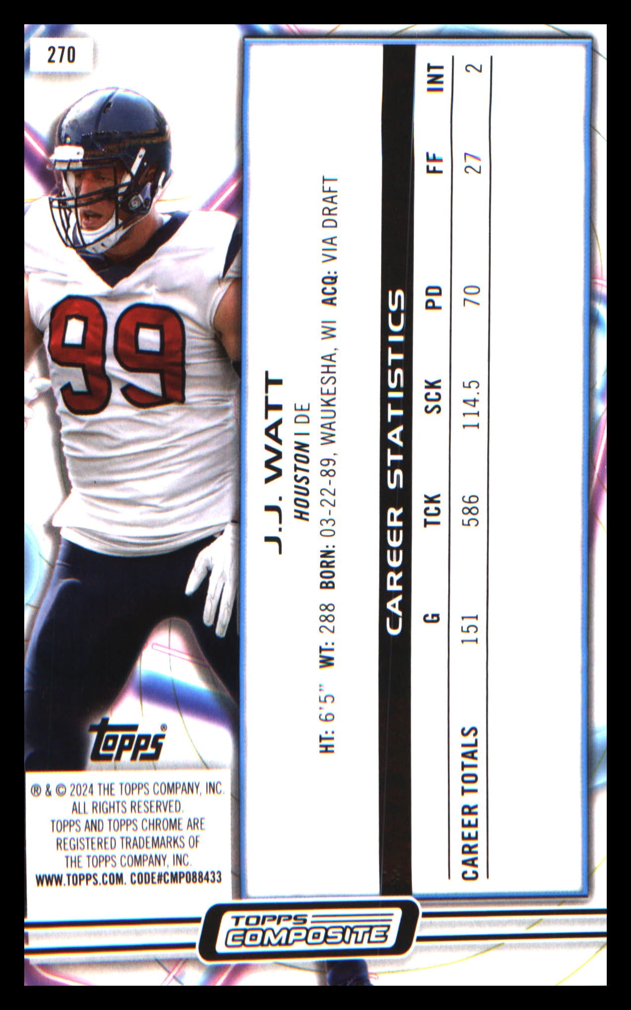 2023 Topps Composite Cosmic Chrome Nucleus #270 J.J. Watt