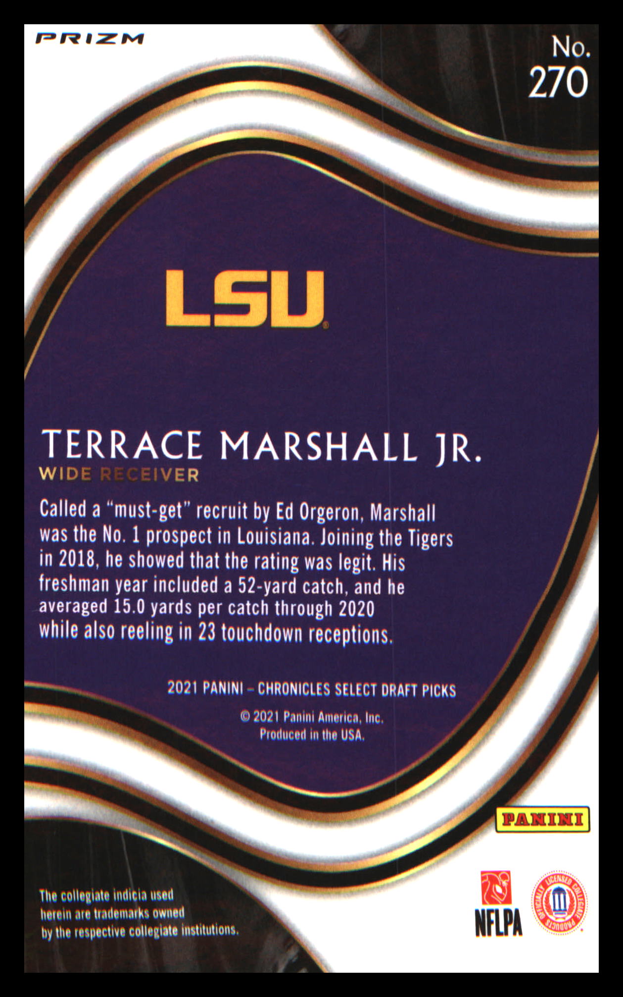 2021 Panini Chronicles Draft Picks Select Silver Prizm #270 Terrace Marshall Jr.
