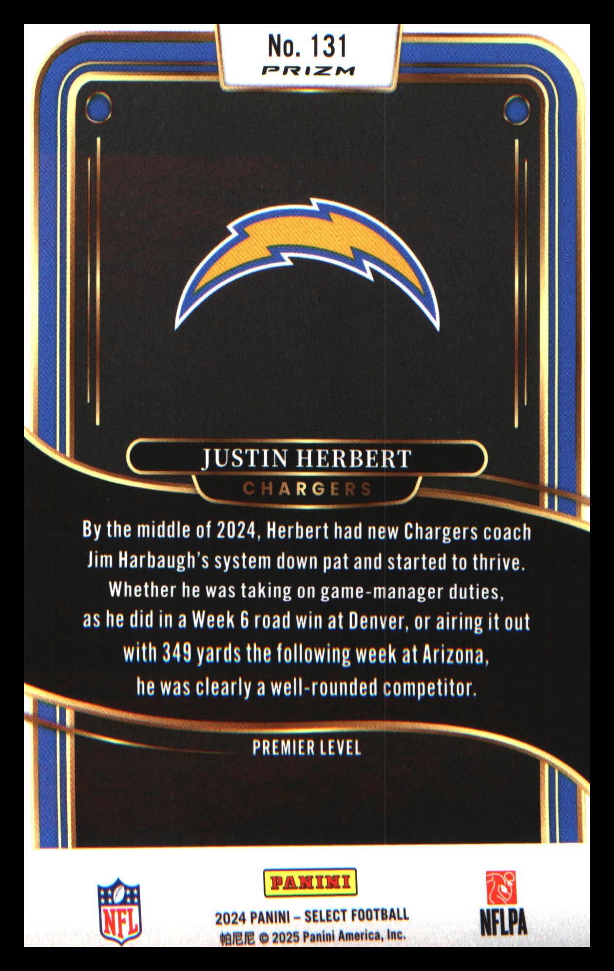 2024 Panini Select Silver Prizm #131 Justin Herbert