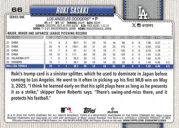 2026 Topps #66 Roki Sasaki Los Angeles Dodgers