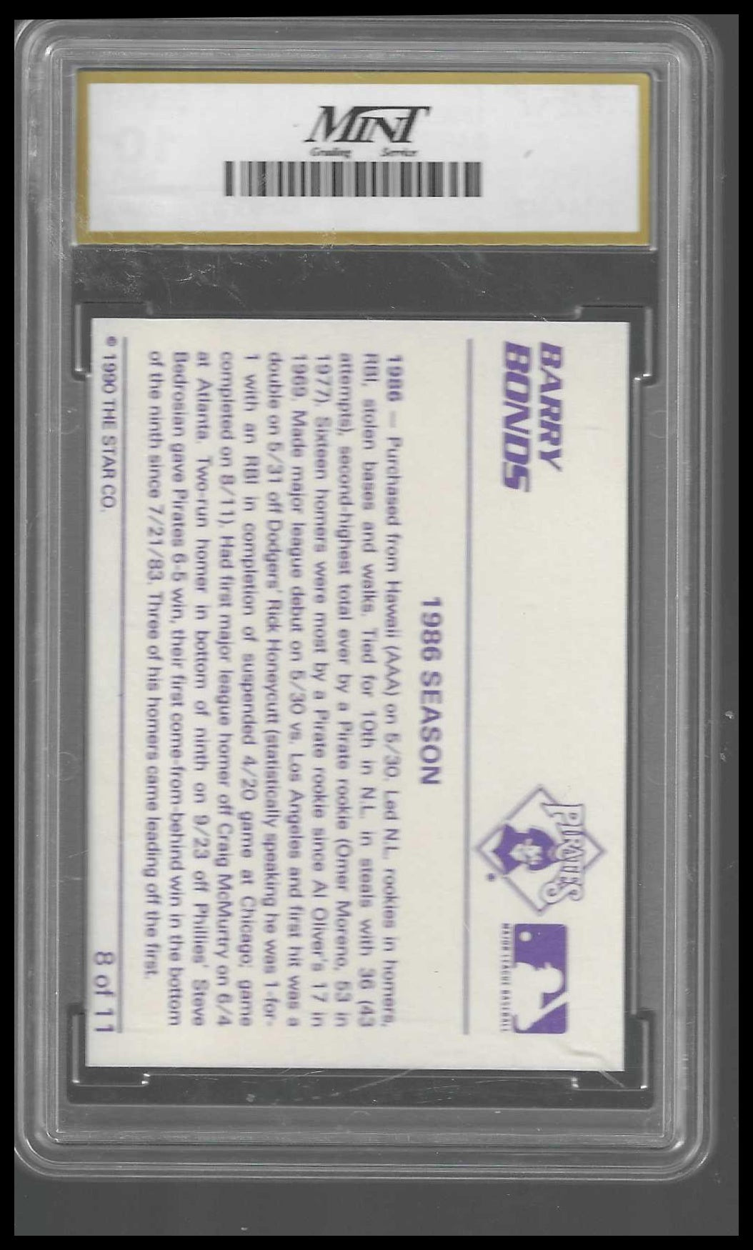1990 Star Barry Bonds #8 Barry Bonds MINT GEM/MT 10